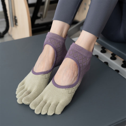 Active Low Rise Open Back Mix Colour Five Toe Grip Socks