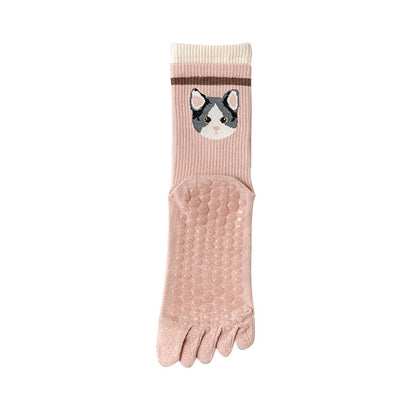 Active Mid-Rise Pet Patterned Five Toe Grip Socks