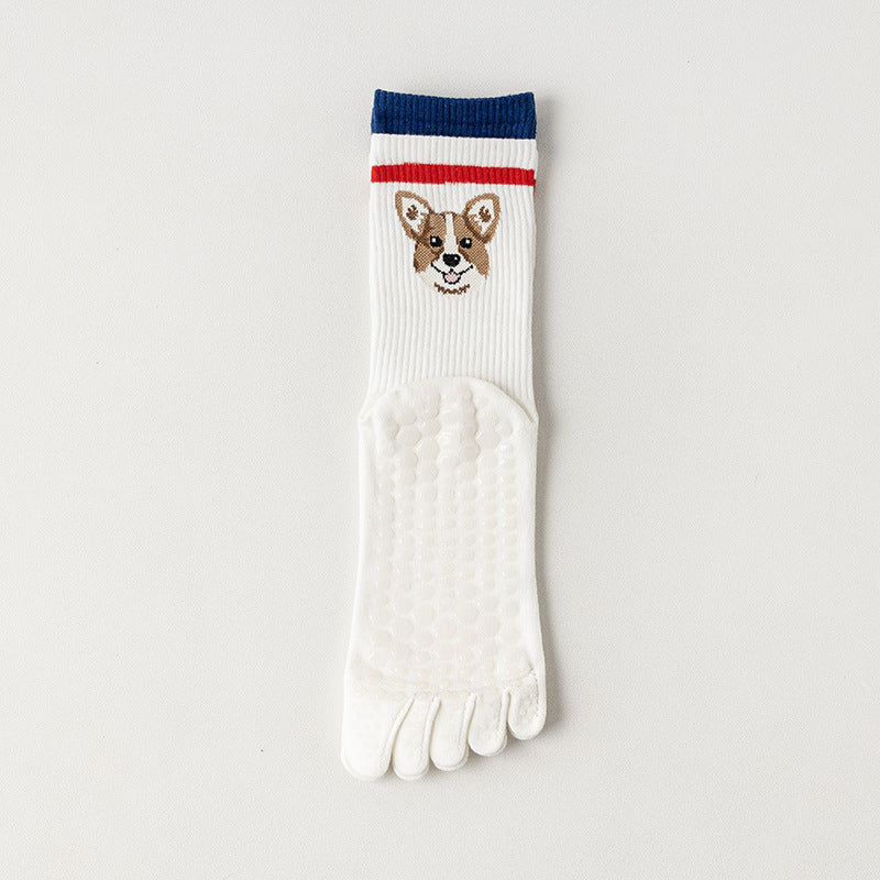 Active Mid-Rise Pet Patterned Five Toe Grip Socks