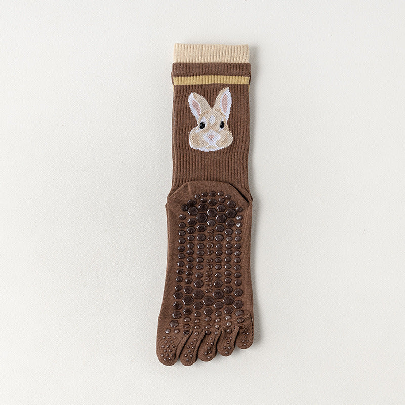 Active Mid-Rise Pet Patterned Five Toe Grip Socks